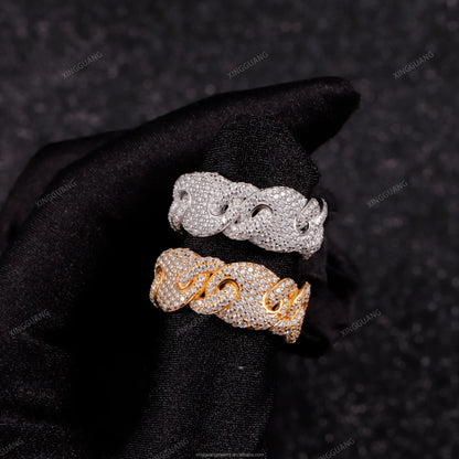 XingGuang Hip-Hop Jewelry Cuban Ring 925 Silver Iced Out Moissanite Ring Pass Diamond Test Pig Nose Ring for Men Gift