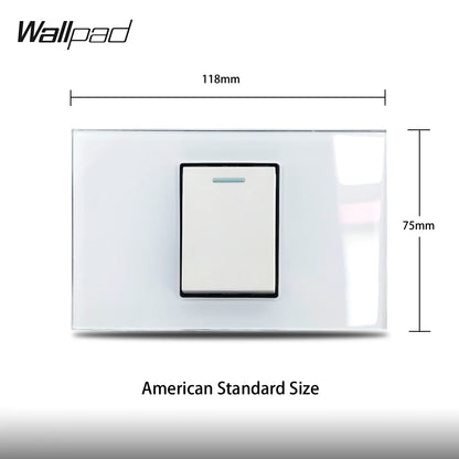 1 Gang AU US Push Button On Off Wall Switch Wallpad L3 White Glass Panel 118*75mm 1 2 Way Double Control Light Switch Plate 3M