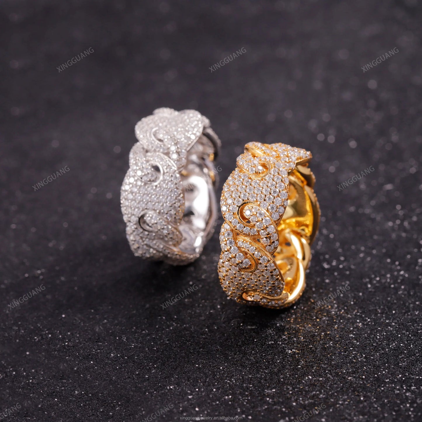 XingGuang Hip-Hop Jewelry Cuban Ring 925 Silver Iced Out Moissanite Ring Pass Diamond Test Pig Nose Ring for Men Gift
