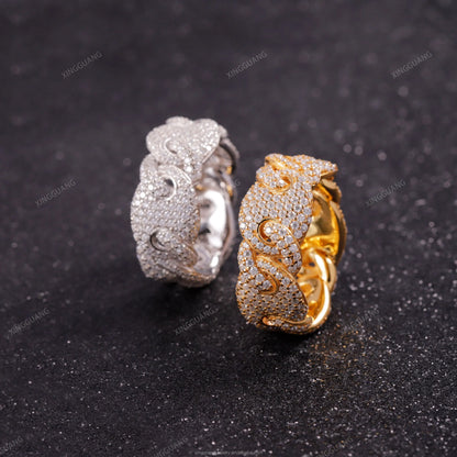 XingGuang Hip-Hop Jewelry Cuban Ring 925 Silver Iced Out Moissanite Ring Pass Diamond Test Pig Nose Ring for Men Gift