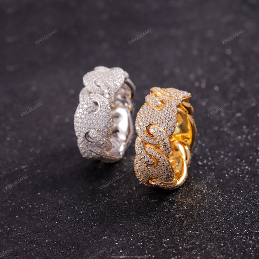 XingGuang Hip-Hop Jewelry Cuban Ring 925 Silver Iced Out Moissanite Ring Pass Diamond Test Pig Nose Ring for Men Gift