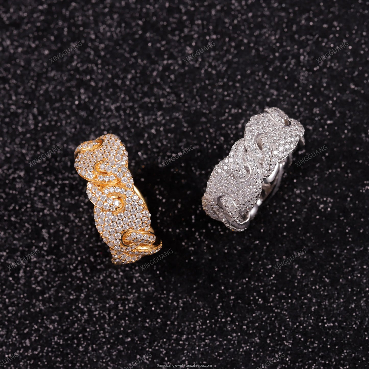 XingGuang Hip-Hop Jewelry Cuban Ring 925 Silver Iced Out Moissanite Ring Pass Diamond Test Pig Nose Ring for Men Gift