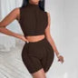 ANSZKTN Women 2 Piece Set Summer Sleeveless O-Neck Vest Tracksuit Casual Crop Top Shorts Set