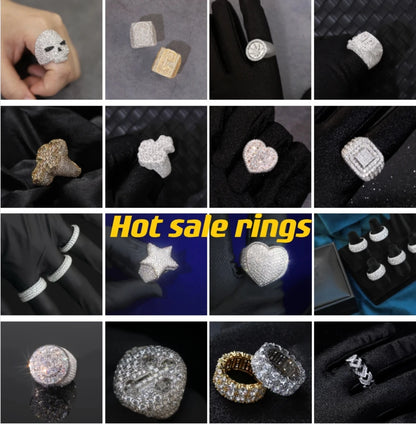 XingGuang Hip-Hop Jewelry Cuban Ring 925 Silver Iced Out Moissanite Ring Pass Diamond Test Pig Nose Ring for Men Gift