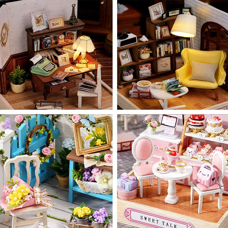 Kids Wooden Miniature Dollhouses Kit Gift Toys Roombox Doll House Furniture Box Theatre Toy For Children Birthday