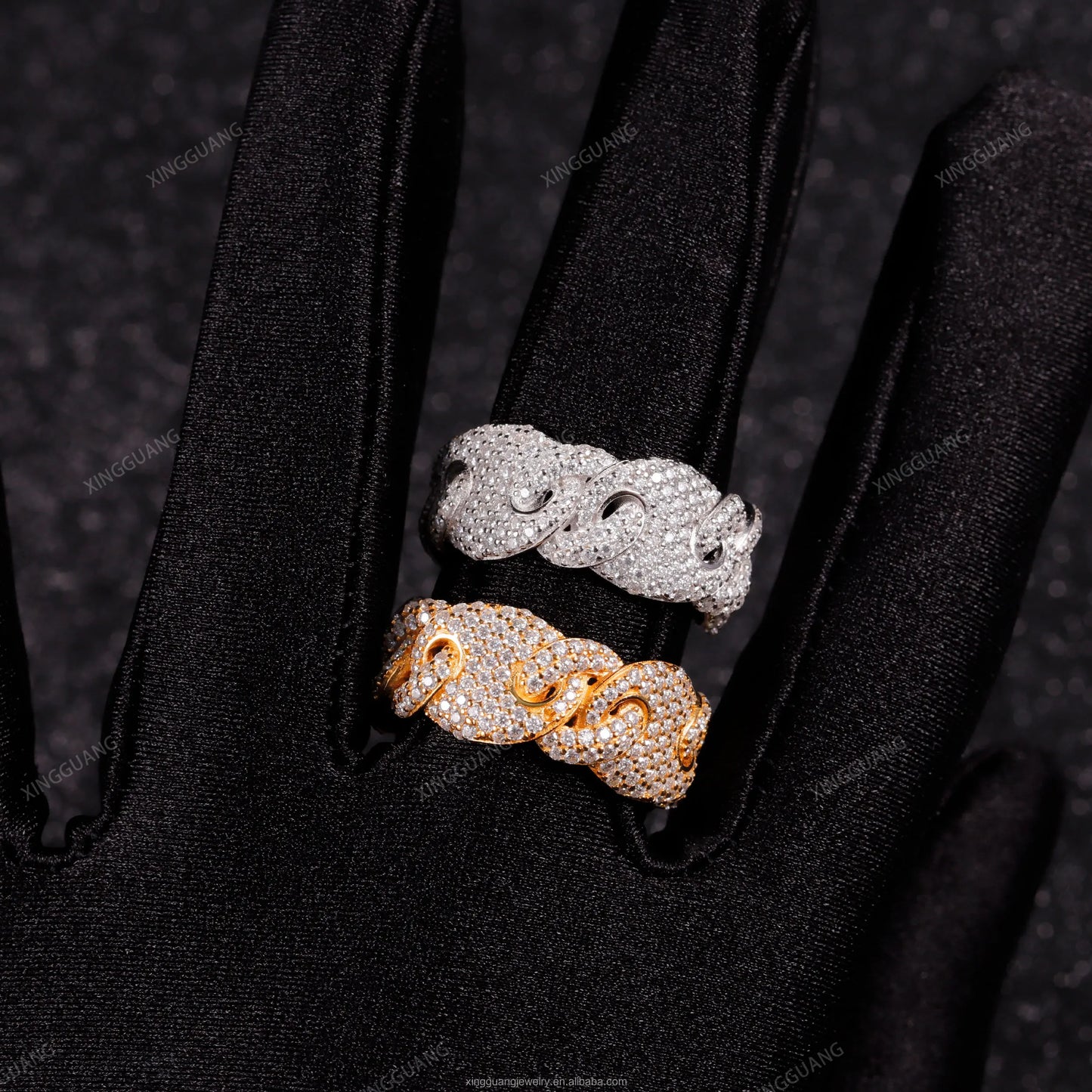 XingGuang Hip-Hop Jewelry Cuban Ring 925 Silver Iced Out Moissanite Ring Pass Diamond Test Pig Nose Ring for Men Gift