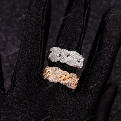XingGuang Hip-Hop Jewelry Cuban Ring 925 Silver Iced Out Moissanite Ring Pass Diamond Test Pig Nose Ring for Men Gift