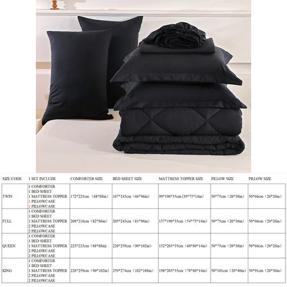 7-Piece Mattress Topper Comforter and Pillowcases Flat Sheet Set Premium Bedding for Comfort and Relaxation