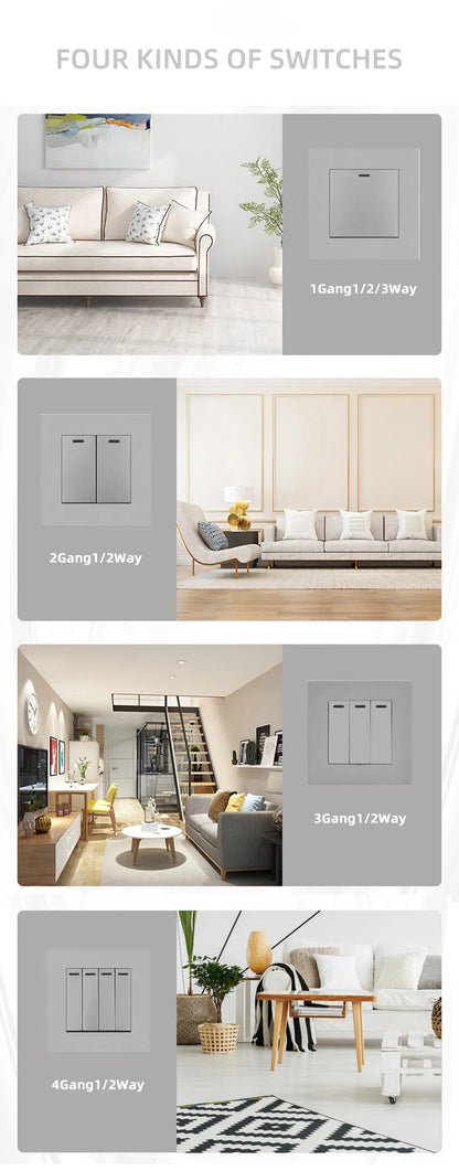 Avoir Home Improvement Wall Light Switch Plastic Panel Gray 1 2 3 4 Gang 1 2 Way Push Button Switches 86 Type Rocker Switch 220V