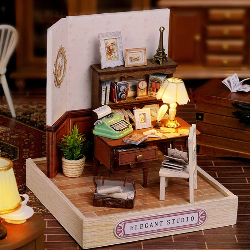 Kids Wooden Miniature Dollhouses Kit Gift Toys Roombox Doll House Furniture Box Theatre Toy For Children Birthday