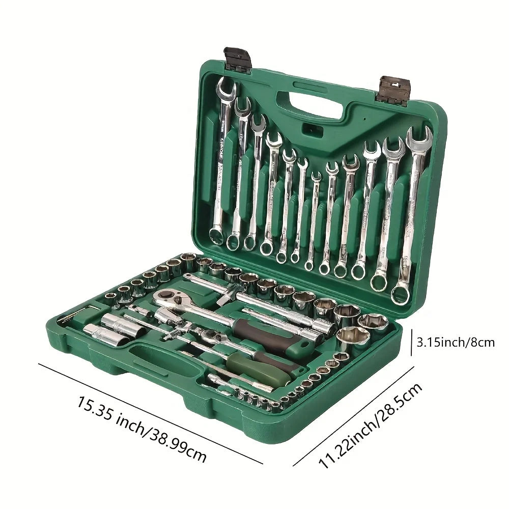 61-Piece Professional Durable Carbon Steel Tool Set Automotive Repair Home Car Motorcycle Maintenance No Assembly