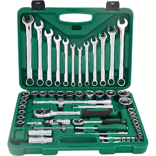 61-Piece Professional Durable Carbon Steel Tool Set Automotive Repair Home Car Motorcycle Maintenance No Assembly