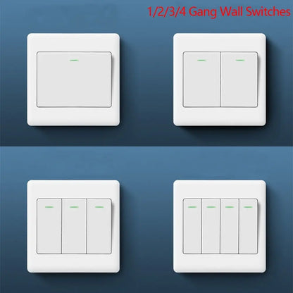 1/2/3/4 Gang Wall Switches 1Way Button Wall Light Switch Panel On / Off Push Buttons with LED Lamp Home Accessories