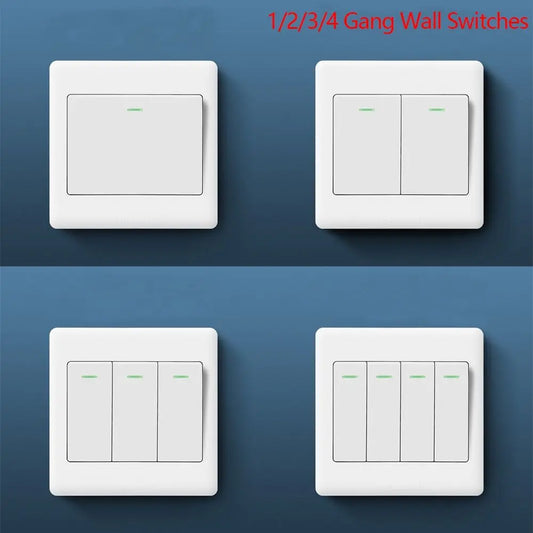1/2/3/4 Gang Wall Switches 1Way Button Wall Light Switch Panel On / Off Push Buttons with LED Lamp Home Accessories