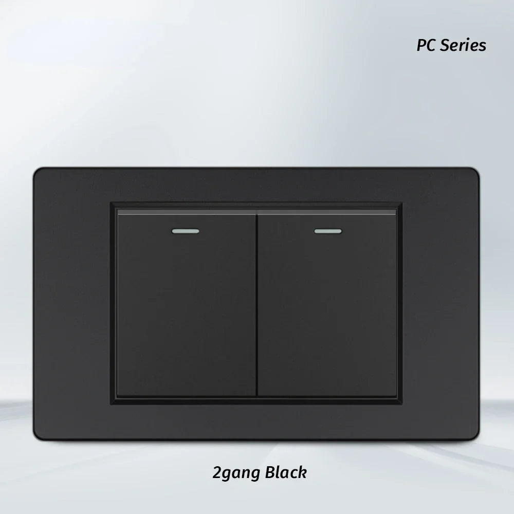 Melery 1/2/3gang 1way 2way Black PC Panel Brazil USA Italy Mexico 250V 16A Standard 118mm light Wall Switch On Off Push Button