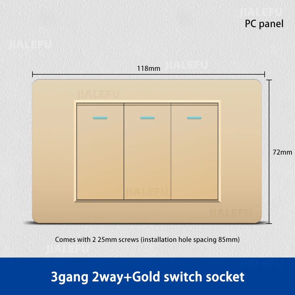 DELEFU 118*72mm PC Panel Parallel 3gang 2way Grey Black White Gold Wall Switch