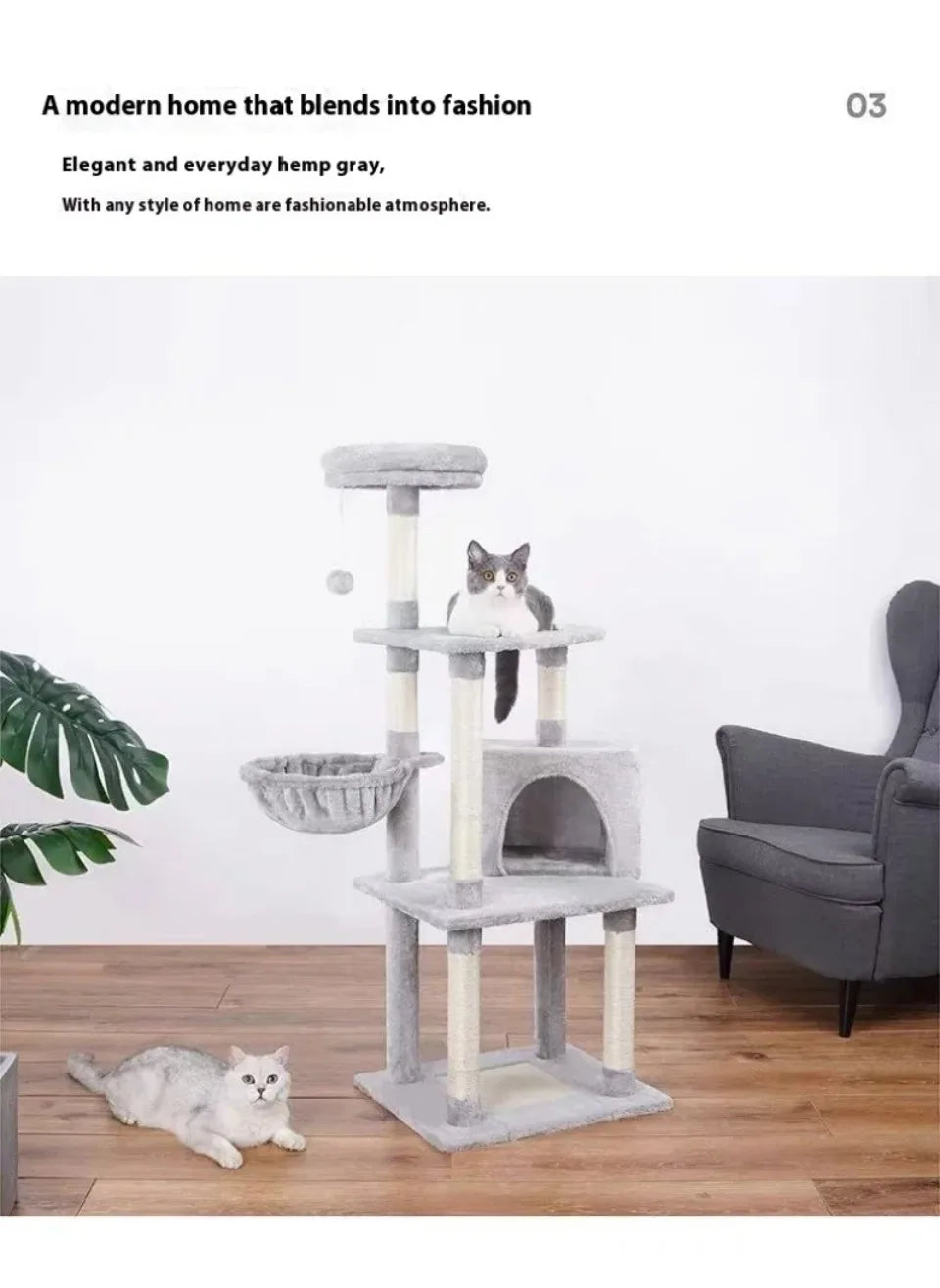 Multi-layer At Tree and Tower for Indoor Cats with Sisal-Covered Scratching Posts Spacious Hammock Padded Perches and Condos