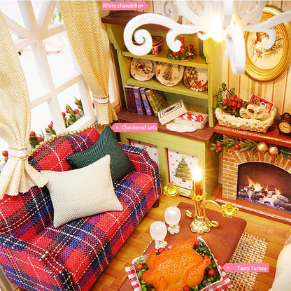 Kitten Mini Wooden Doll House Model Building Kits Toy Home Kit Creative Room Bedroom Decoration with Furniture For Birthday Gift