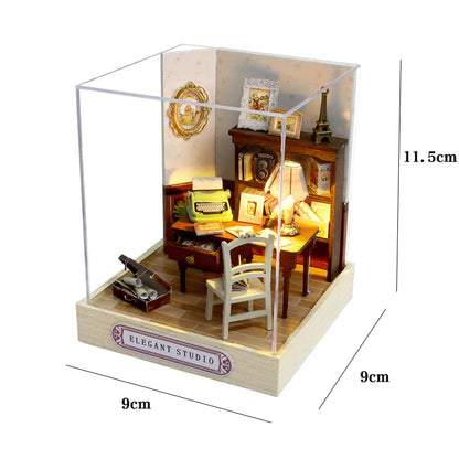 Kitten Mini Wooden Doll House Model Building Kits Toy Home Kit Creative Room Bedroom Decoration with Furniture For Birthday Gift