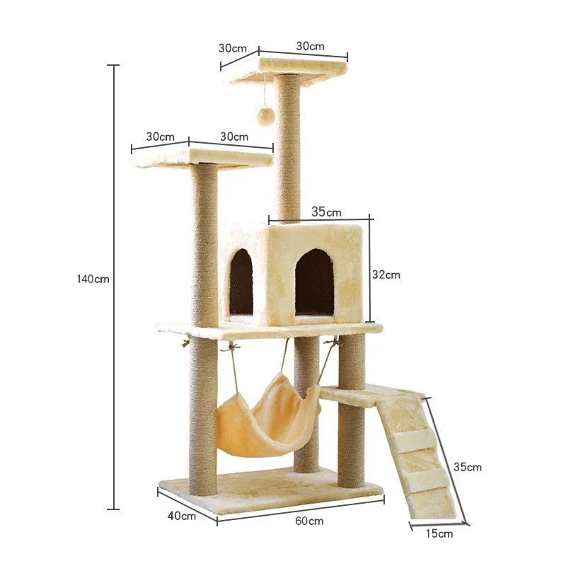 Multi-layer At Tree and Tower for Indoor Cats with Sisal-Covered Scratching Posts Spacious Hammock Padded Perches and Condos