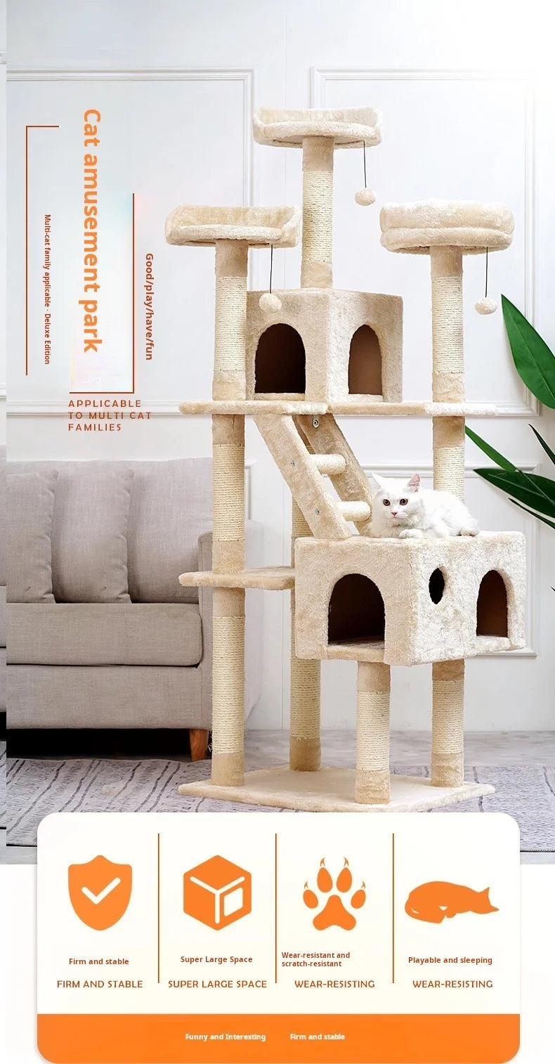 174cm Tower for Indoor Cats and Large Cat Tree With Sisal-Covered Scratching Posts Spacious Hammock Padded Perches and Condos