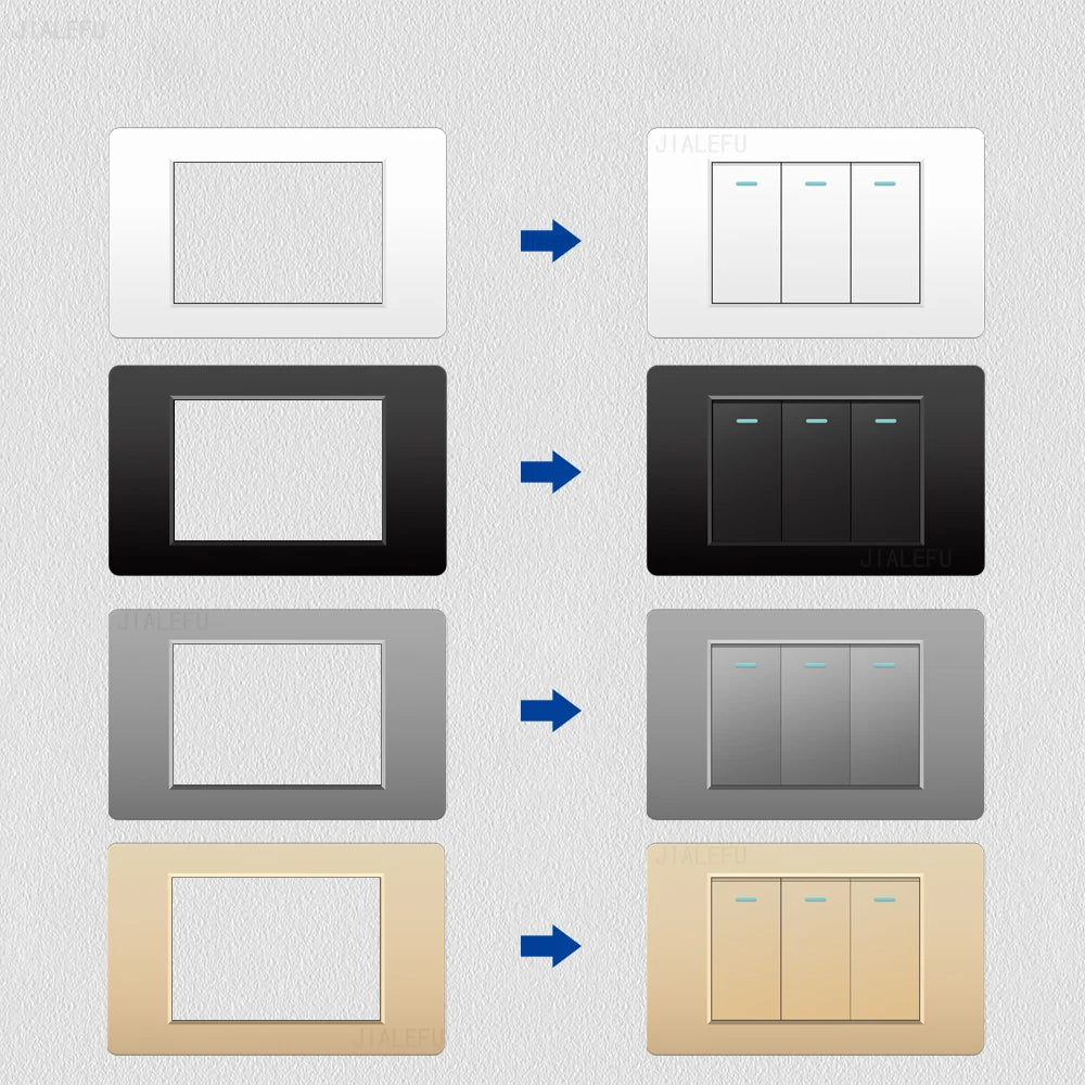 DELEFU 118*72mm PC Panel Parallel 3gang 2way Grey Black White Gold Wall Switch