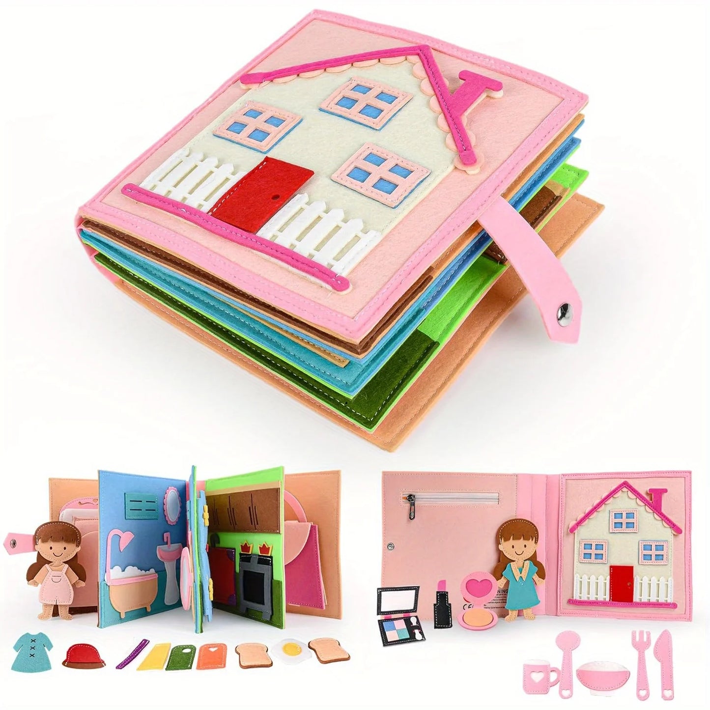 Children  Busy Board Intelligence Learning Toy Set Pink House Edition Preschool Learning Activities Including Life Skills