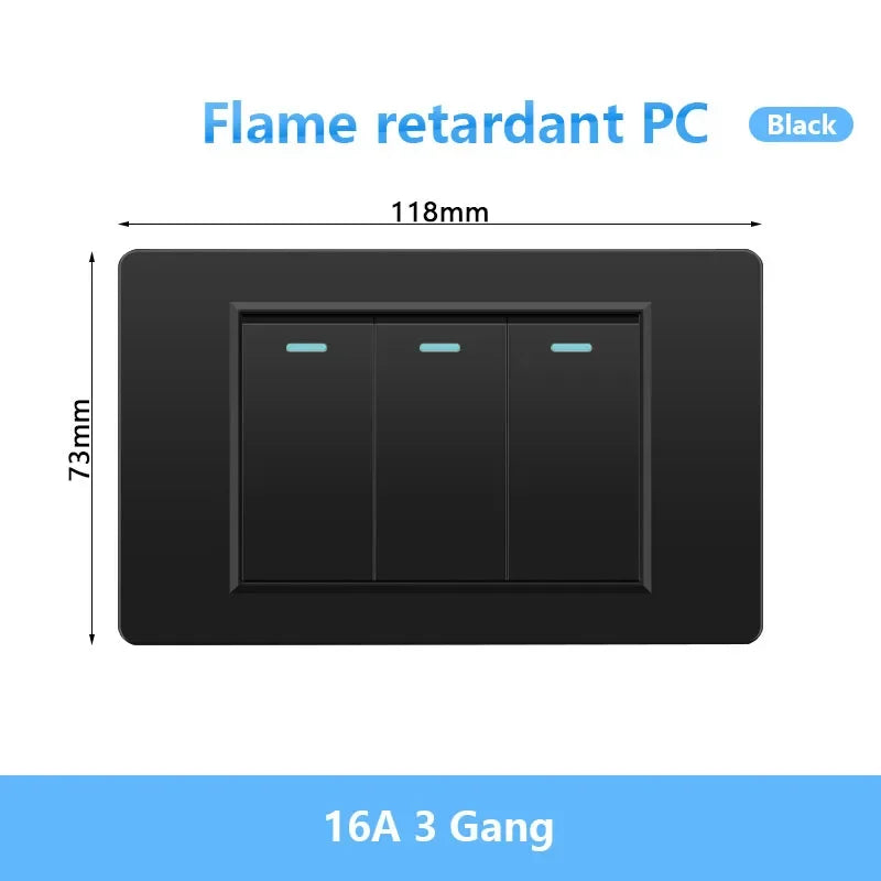 118 Type Brazil Korea AU US Standard Wall Light Switch 16A PC Panel Power ON OFF 1/2/3/4/Gang 2Way Push Rocker Button Switch