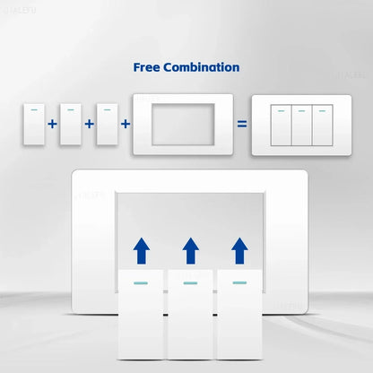 DELEFU 118*72mm PC Panel Parallel 3gang 2way Grey Black White Gold Wall Switch