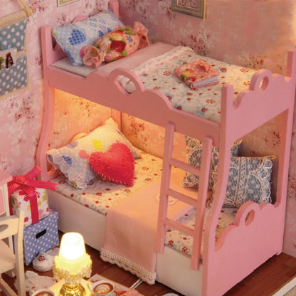Kitten Mini Wooden Doll House Model Building Kits Toy Home Kit Creative Room Bedroom Decoration with Furniture For Birthday Gift
