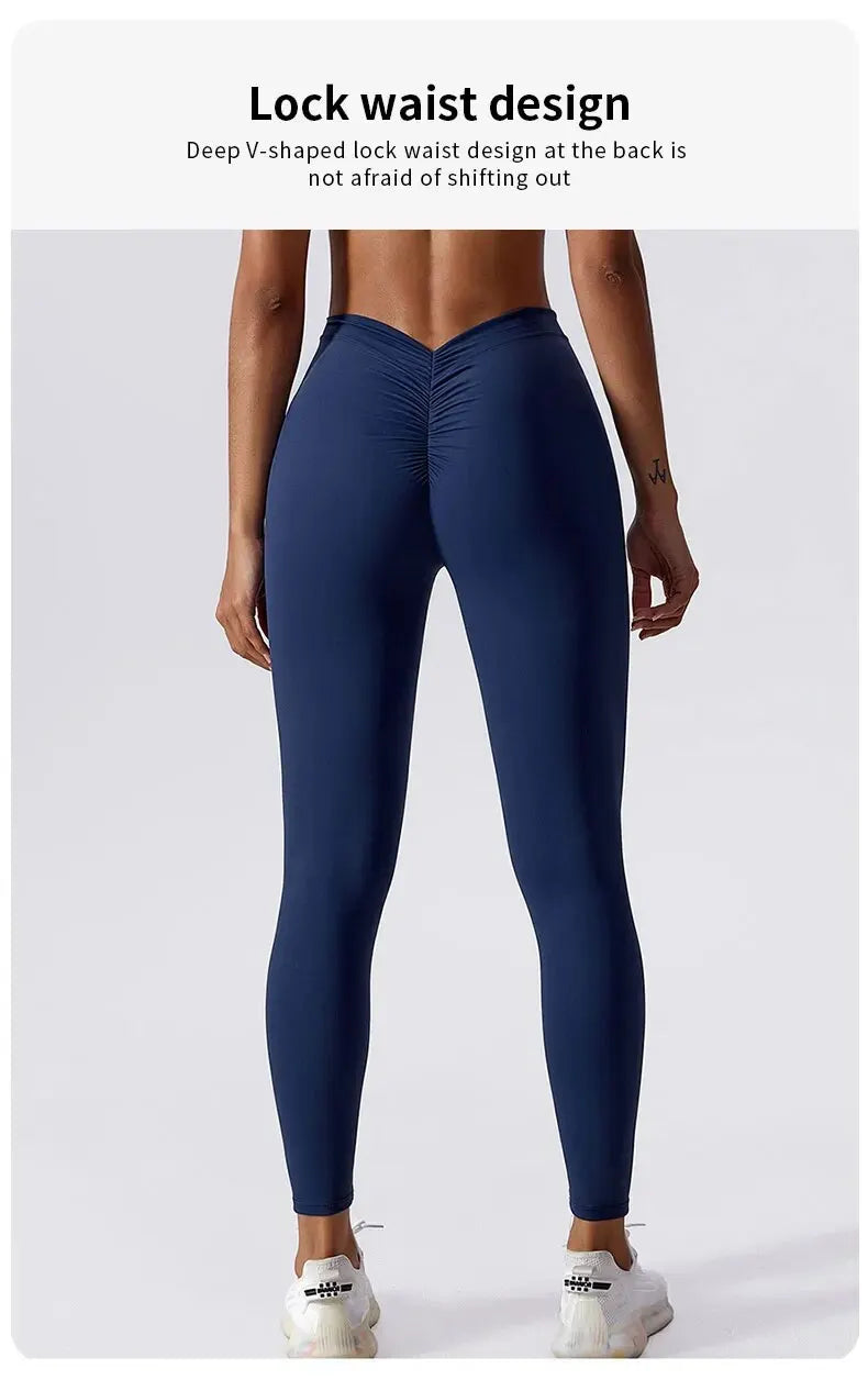 Yoga Pants Back V-Waist Fitness Hip Lift Honey Peach Hip Sports Tights No Awkwardness Thread Warp Hip Long Pants
