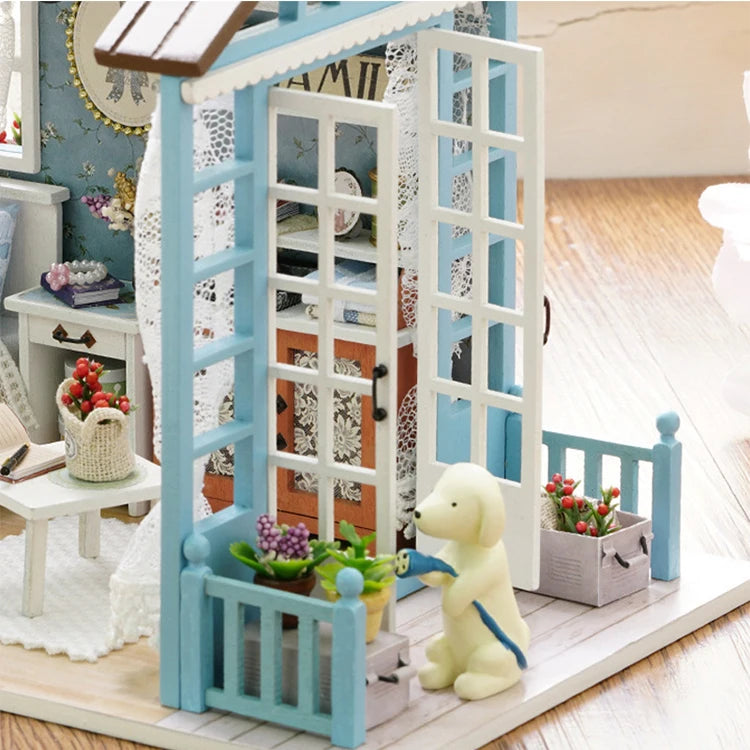 Kitten Mini Wooden Doll House Model Building Kits Toy Home Kit Creative Room Bedroom Decoration with Furniture For Birthday Gift