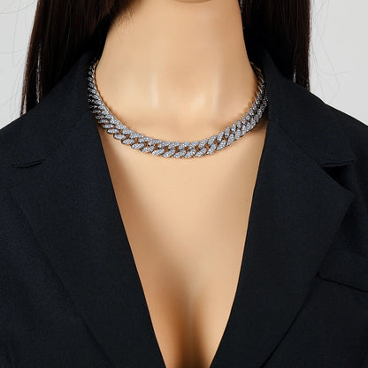GANEMLY Thick Cuban Chain Rhinestone Necklace Bracelet Set For Women Men New Trendy Punk 18K Gold Plated Waterproof Jewelry Set