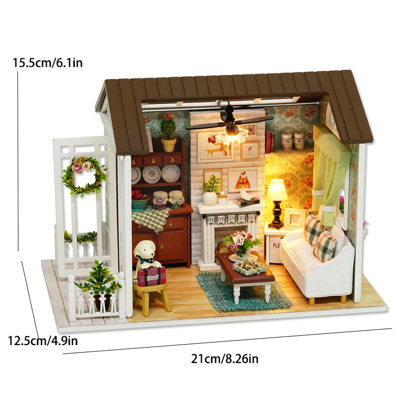 Kitten Mini Wooden Doll House Model Building Kits Toy Home Kit Creative Room Bedroom Decoration with Furniture For Birthday Gift