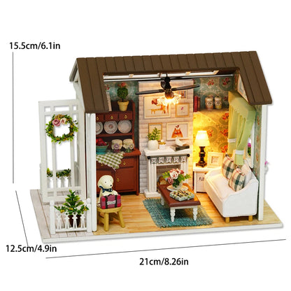 Kitten Mini Wooden Doll House Model Building Kits Toy Home Kit Creative Room Bedroom Decoration with Furniture For Birthday Gift