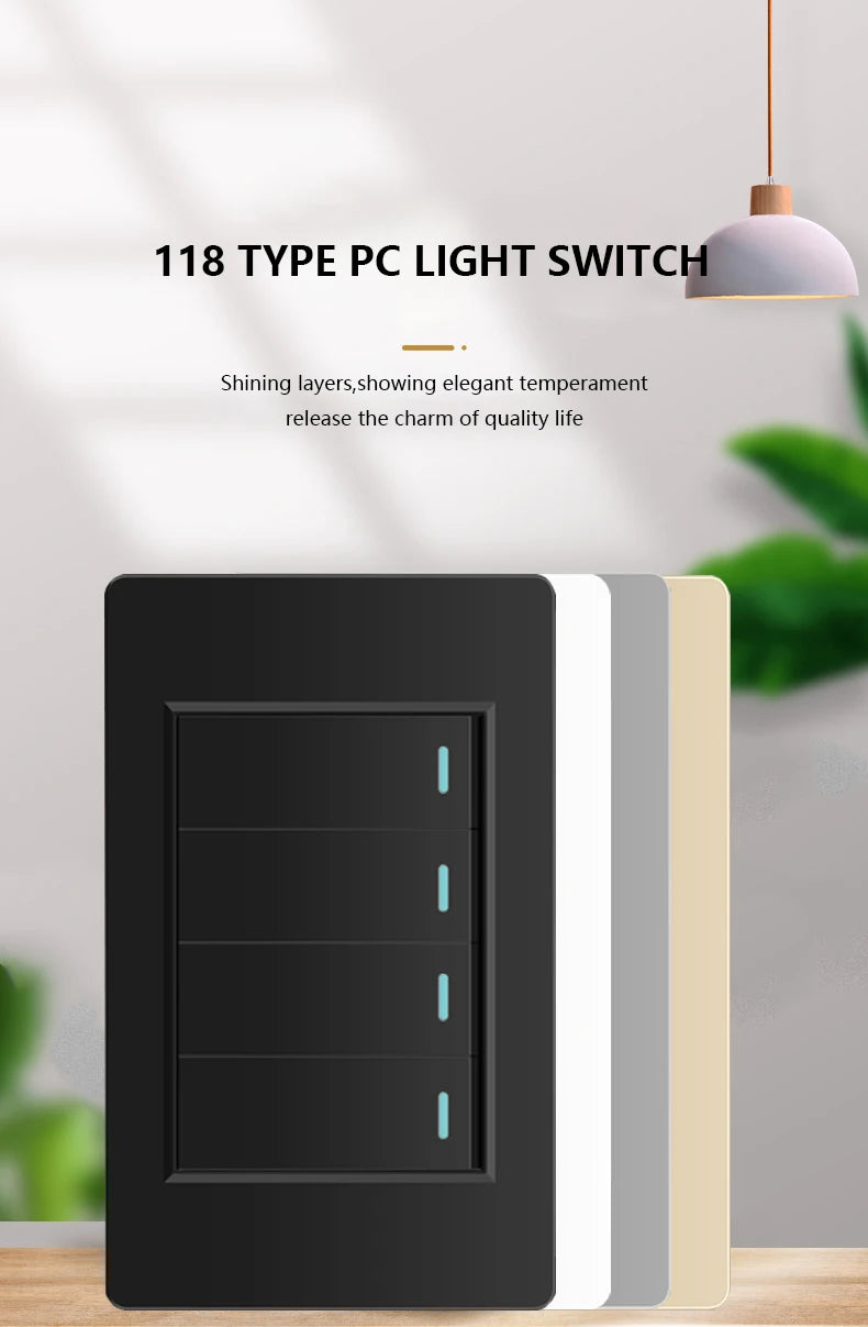 118 Type Brazil Korea AU US Standard Wall Light Switch 16A PC Panel Power ON OFF 1/2/3/4/Gang 2Way Push Rocker Button Switch