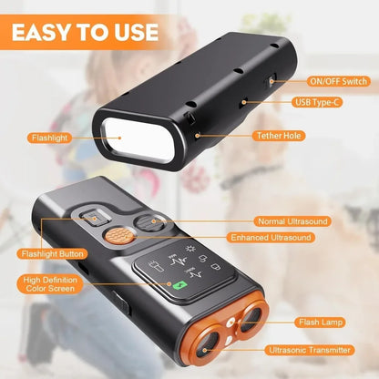 New Dog Training Device Rechargeable Anti Dog Bark Stop-Barking Deterrent Device Pet Dog Repeller Ultrasonic with LED Flashlight