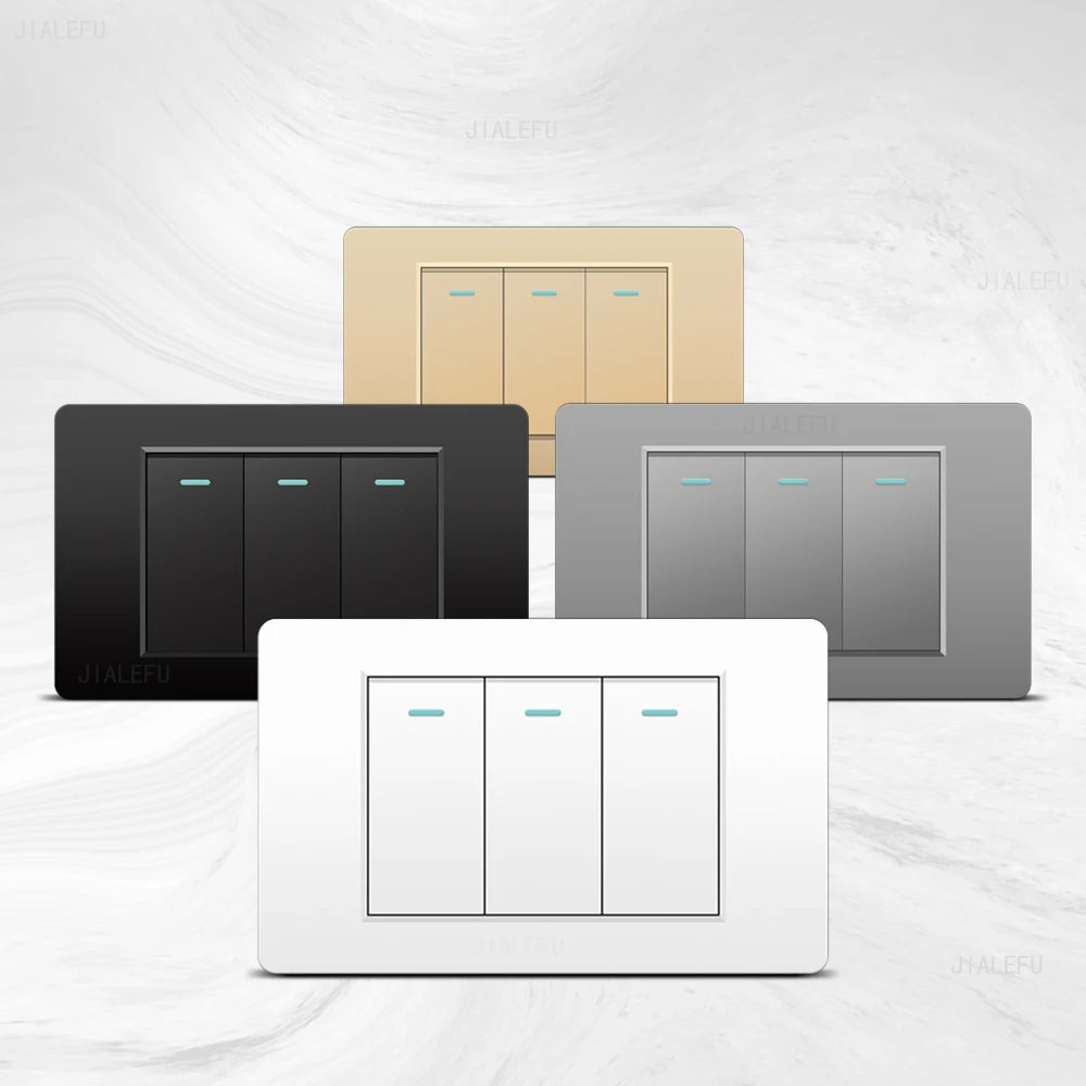 DELEFU 118*72mm PC Panel Parallel 3gang 2way Grey Black White Gold Wall Switch