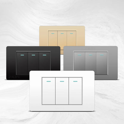 DELEFU 118*72mm PC Panel Parallel 3gang 2way Grey Black White Gold Wall Switch