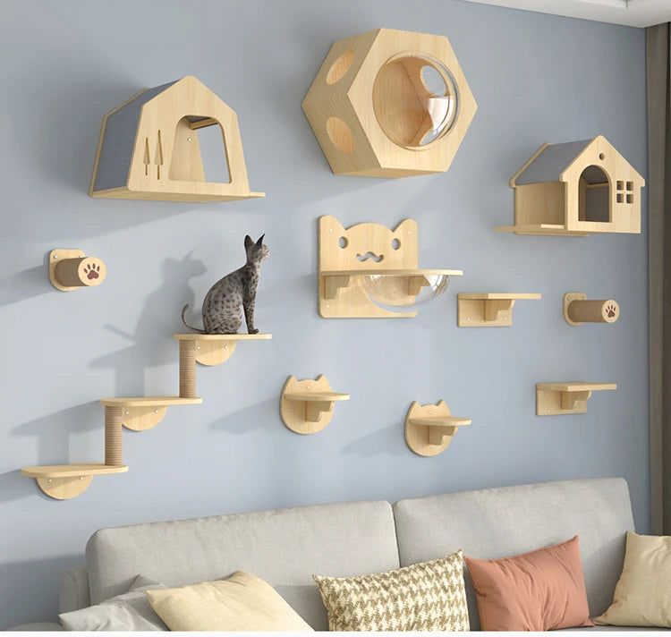 Wooden Wall Climbing Set for Cat, Tree Tower, Pet Accessories, Training Supplies, DIY, Match Your Own, Villa, Products