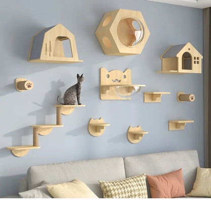 Wooden Wall Climbing Set for Cat, Tree Tower, Pet Accessories, Training Supplies, DIY, Match Your Own, Villa, Products
