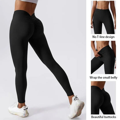 Yoga Pants Back V-Waist Fitness Hip Lift Honey Peach Hip Sports Tights No Awkwardness Thread Warp Hip Long Pants