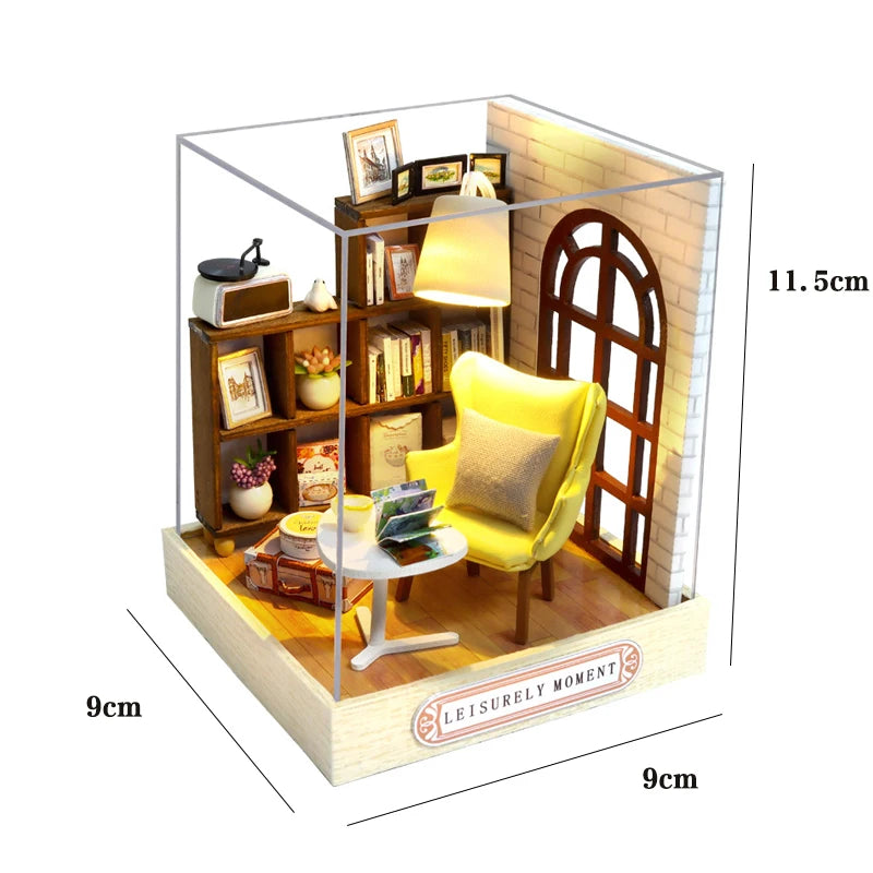 Kitten Mini Wooden Doll House Model Building Kits Toy Home Kit Creative Room Bedroom Decoration with Furniture For Birthday Gift