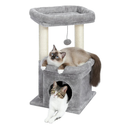 Cat Tree Cat Tower for Indoor Cats with Private Cozy Cat Condo Natural Sisal Scratching Posts and Plush Pom-pom for Small Cats