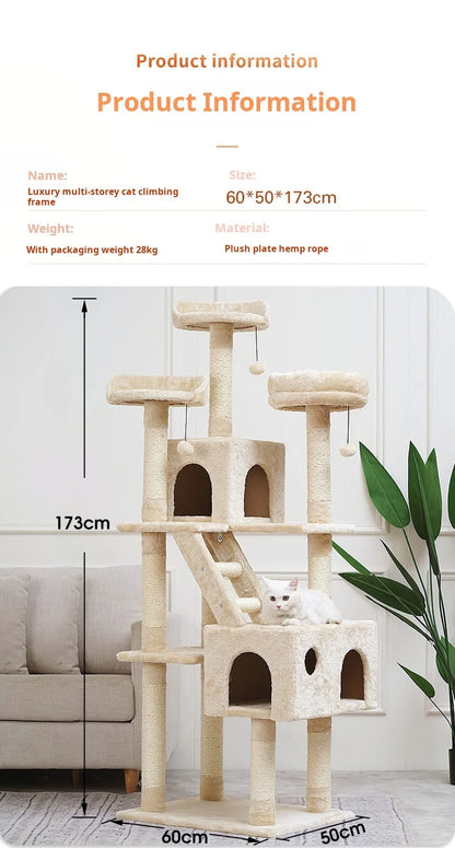 174cm Tower for Indoor Cats and Large Cat Tree With Sisal-Covered Scratching Posts Spacious Hammock Padded Perches and Condos
