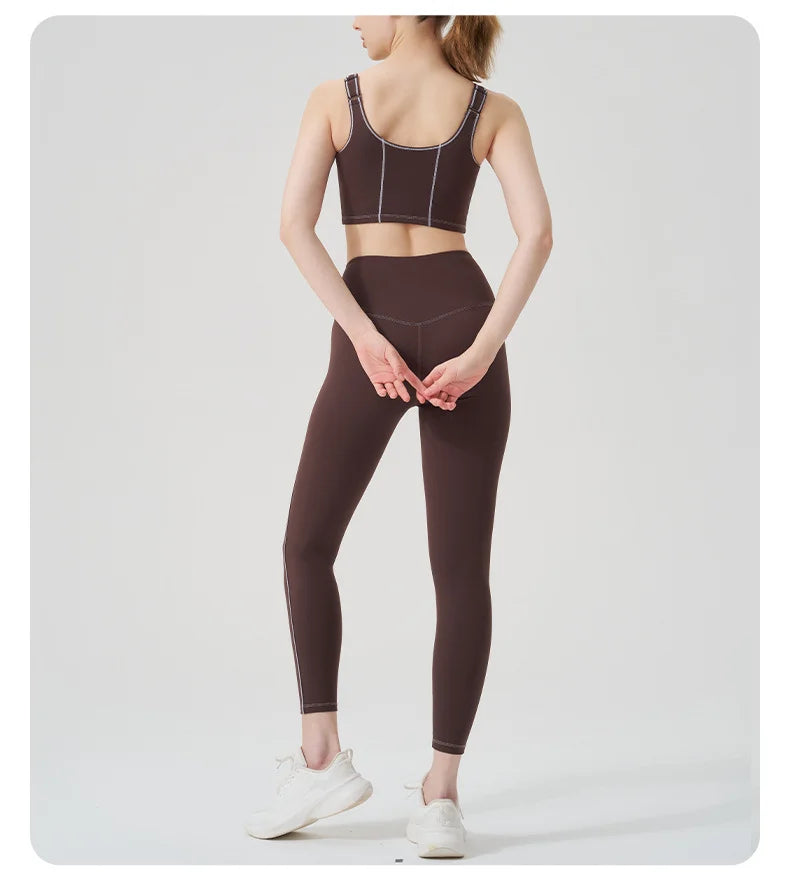 Yoga wear, a high-end sports solid-color high-elastic tight high-intensity sports set, women's fitness clothes suitable for gym