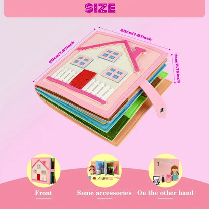 Children  Busy Board Intelligence Learning Toy Set Pink House Edition Preschool Learning Activities Including Life Skills