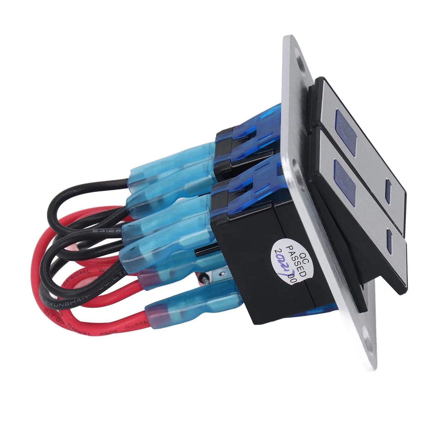 Rocker Switch Panel Blue LED Light 2 Gang On Off Switch Panel Pre Wired SPST Aluminum Alloy DC 12V-24V with DIY Sticker for rv
