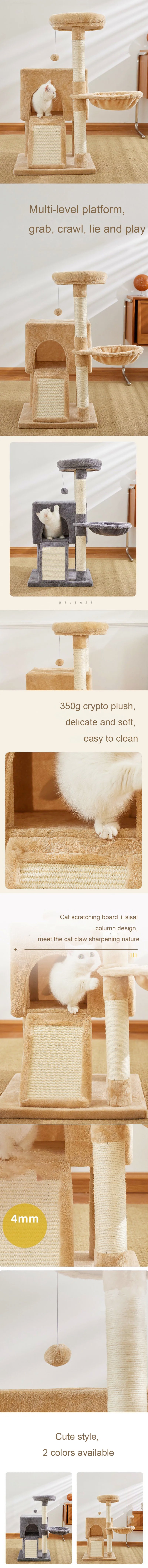Cat Tree Luxury Cat Towers with Double Condos Spacious Perch Cat Hammock Fully Wrapped Scratching Sisal Post and Dangling Balls