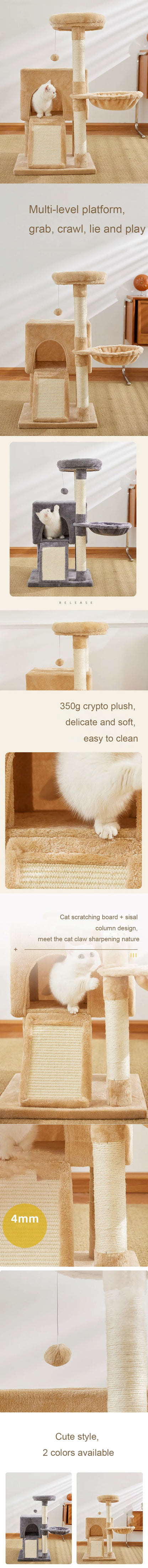 Cat Tree Luxury Cat Towers with Double Condos Spacious Perch Cat Hammock Fully Wrapped Scratching Sisal Post and Dangling Balls